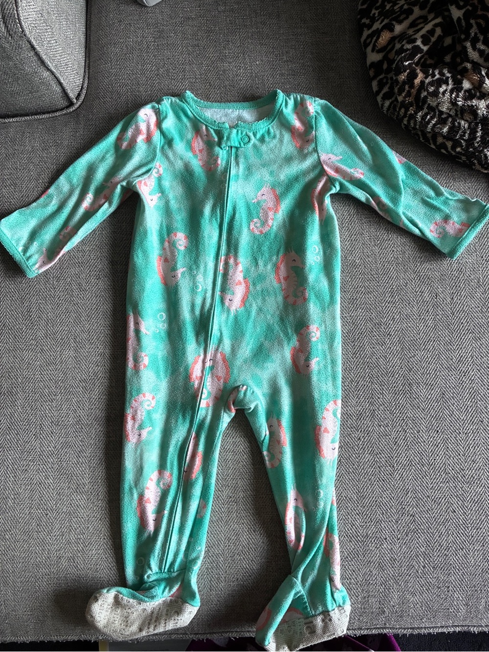 Carter's Teal One-Piece Footed Pajamas with Pink Seahorse Print